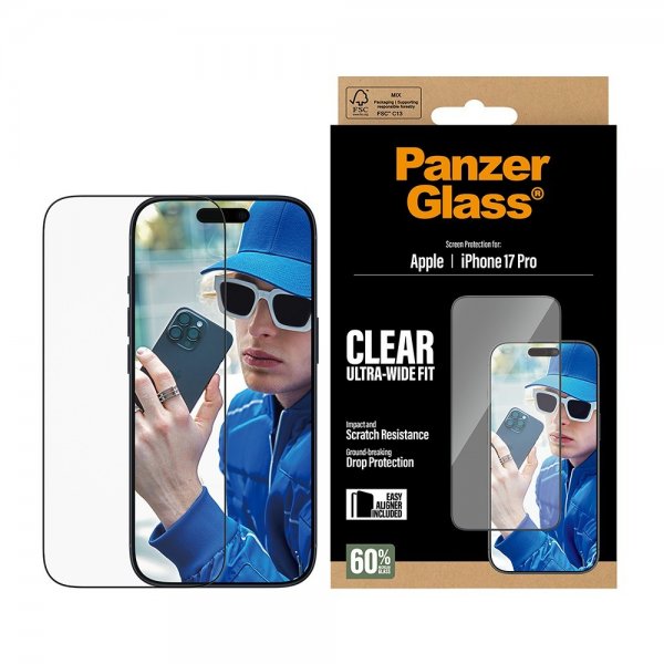 PanzerGlass iPhone 17 Pro Skærmbeskyttelse Ultra-Wide Fit EasyAligner