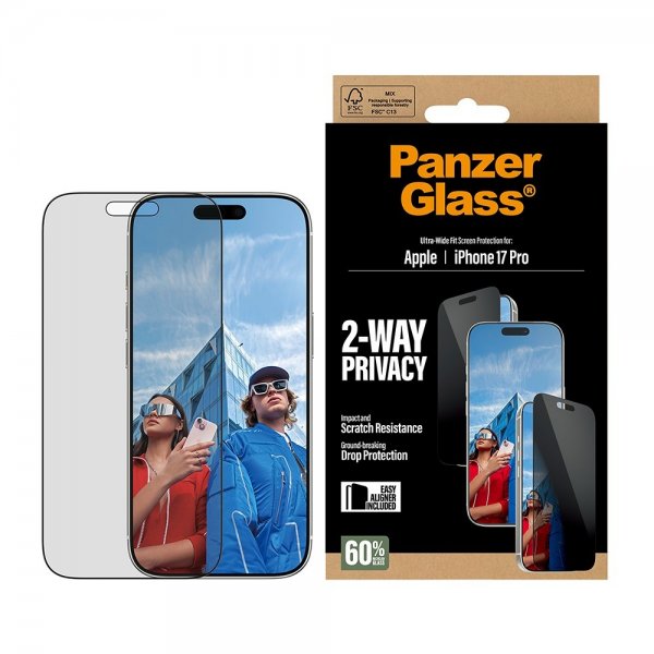 PanzerGlass iPhone 17 Pro Skærmbeskyttelse Ultra-Wide Fit Privacy EasyAligner