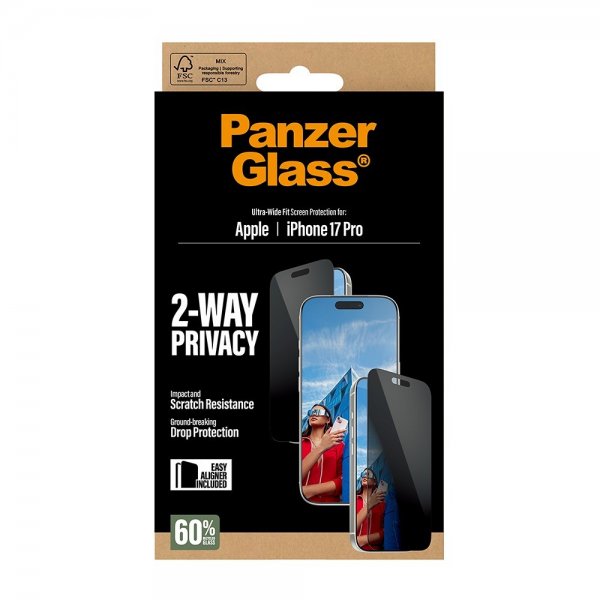 PanzerGlass iPhone 17 Pro Skærmbeskyttelse Ultra-Wide Fit Privacy EasyAligner