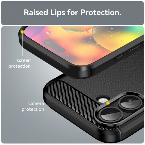 iPhone 17 Cover Børstet Kulfibertekstur Sort