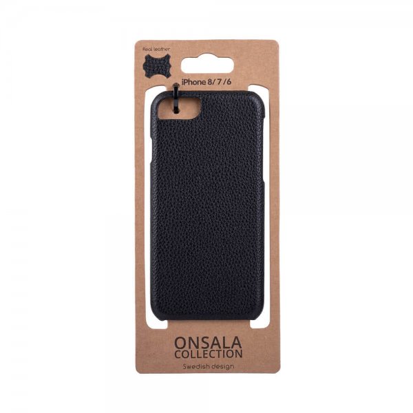 Onsala iPhone 6/6S/7/8/SE Cover Ægte Læder Sort