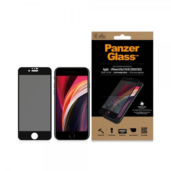 PanzerGlass iPhone 6/6S/7/8/SE Skærmbeskyttelse Edge-to-Edge Case Friendly Privacy