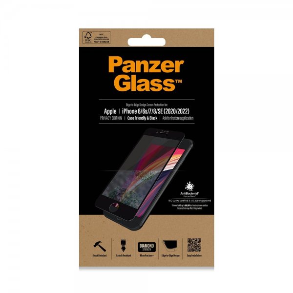 PanzerGlass iPhone 6/6S/7/8/SE Skærmbeskyttelse Edge-to-Edge Case Friendly Privacy