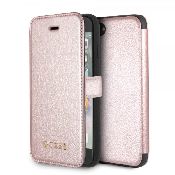 Guess iPhone 7/8/SE Cover Iridescent Book Case Rosaguld