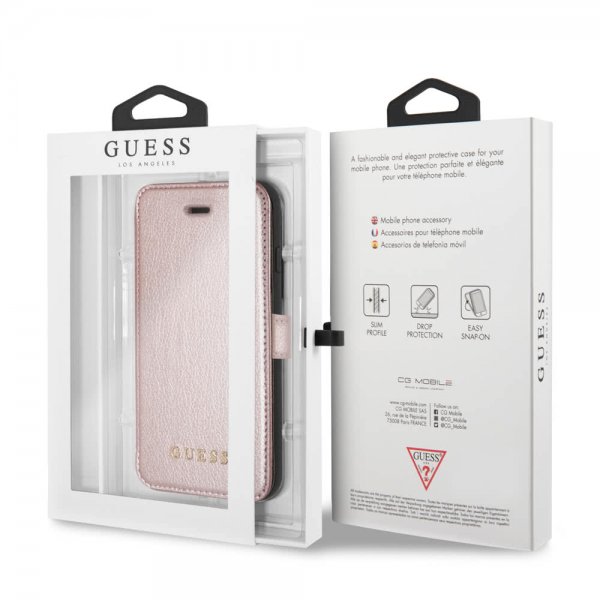 Guess iPhone 7/8/SE Cover Iridescent Book Case Rosaguld