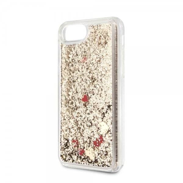 Guess iPhone 7/8/SE Cover Glitter Floating Hearts Guld