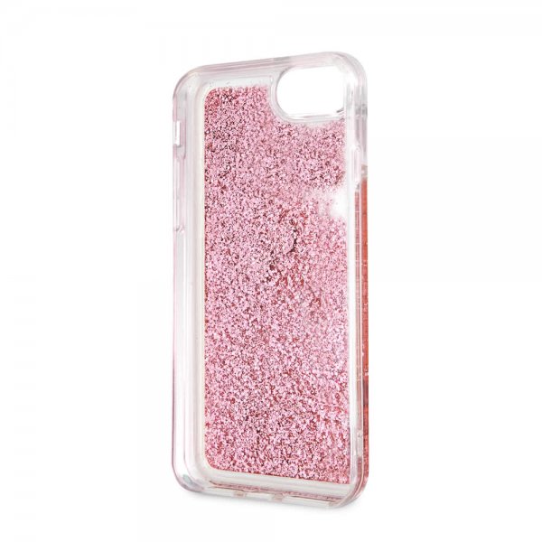 Guess iPhone 7/8/SE Cover Glitter Floating Hearts Pink