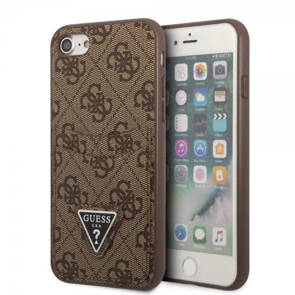 Guess iPhone 7/8/SE Cover Double Cardslot Metal Triangle Brun
