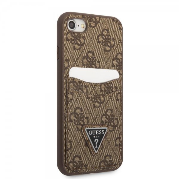 Guess iPhone 7/8/SE Cover Double Cardslot Metal Triangle Brun
