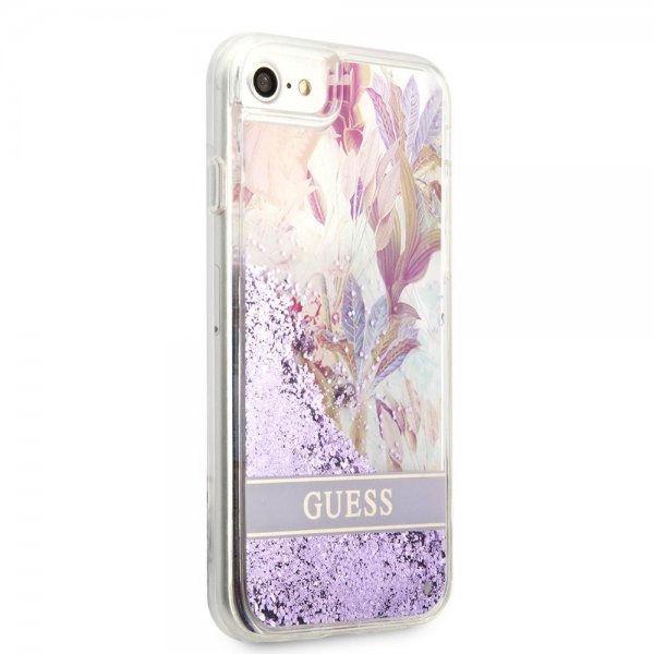 Guess iPhone 7/8/SE Cover Liquid Glitter Flower Pattern Lilla
