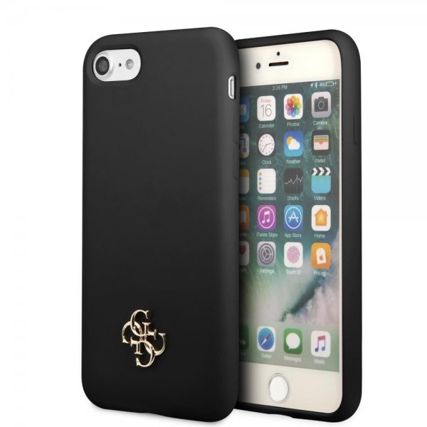 Guess iPhone 7/8/SE Skal Silicone Metal Logo 4G Sort