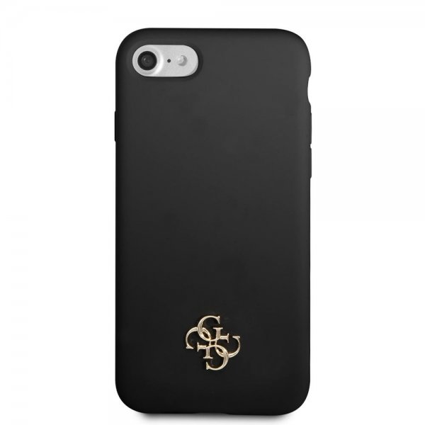 Guess iPhone 7/8/SE Skal Silicone Metal Logo 4G Sort