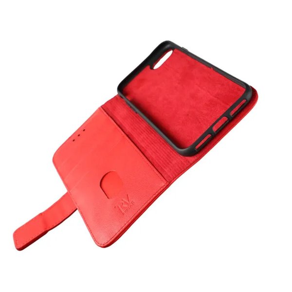 Rvelon iPhone 7/8/SE Cover Ægte læder Kortlomme Rød