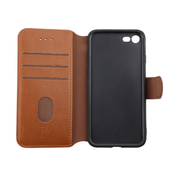 Rvelon iPhone 7/8/SE Cover Udfoldeligt Kortrum Brun
