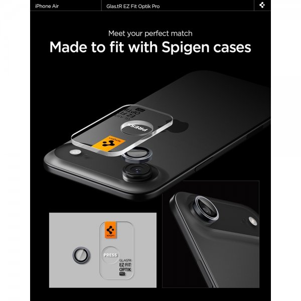 Spigen iPhone Air Kamerabeskyttelse GLAS.tR EZ Fit Optik Pro 2-pak Grå