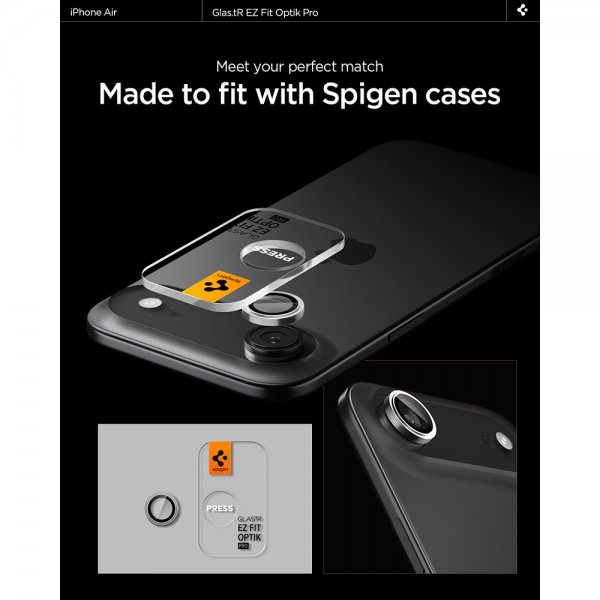 Spigen iPhone Air Kamerabeskyttelse GLAS.tR EZ Fit Optik Pro 2-pak Sølv
