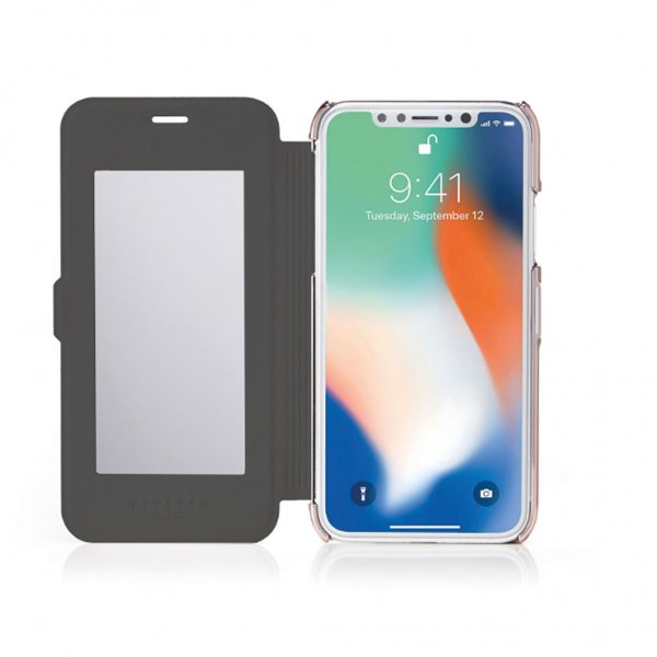 Pipetto iPhone XR Slim Wallet Mirror Cover Sort Rosaguld