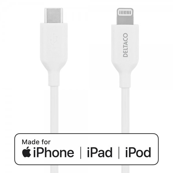 Deltaco kabel USB-C kabel med Lightning-stik 2m hvid