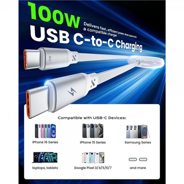 iOttie Kabel 100W optrækkelig USB-C 2-pak hvid