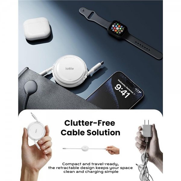 iOttie Kabel 100W optrækkelig USB-C 2-pak hvid