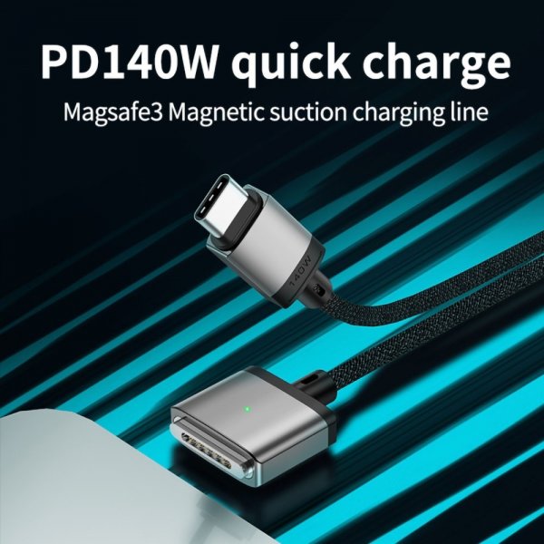 Kabel 2m 140W USB-C til MagSafe 3 Grå