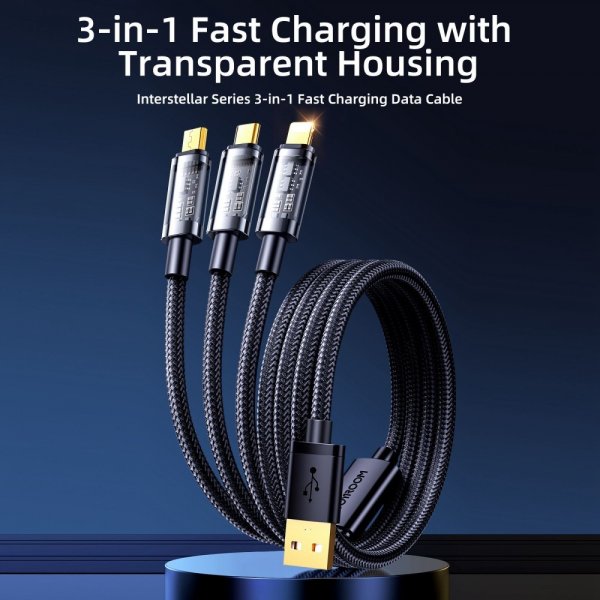 Joyroom Kabel 3-i-1 Hurtigopladningskabel 1.2m Sort