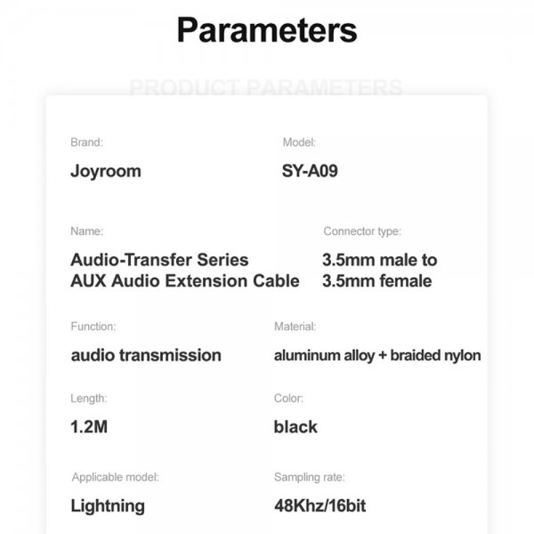 Joyroom Kabel AUX Audio forlængerkabel 3.5mm 1.2m