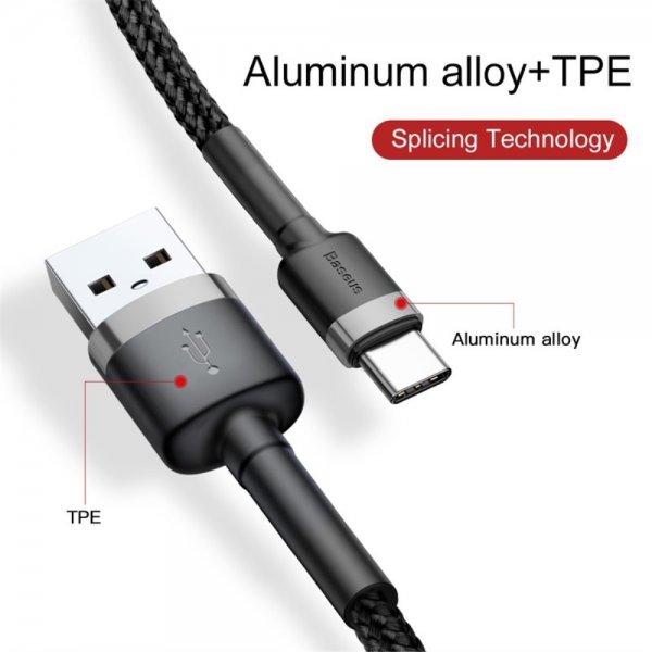Baseus Kabel Cafule Cable USB-A/USB-C 3m Grå Sort