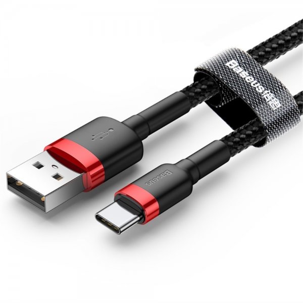Baseus Kabel Cafule Cable USB-A/USB-C 3m Rød Sort