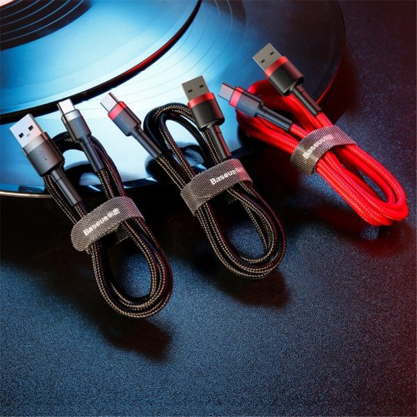 Baseus Kabel Cafule Cable USB-A/USB-C 3m Rød Sort