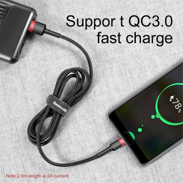 Baseus Kabel Cafule Cable USB-A/USB-C 3m Rød Sort