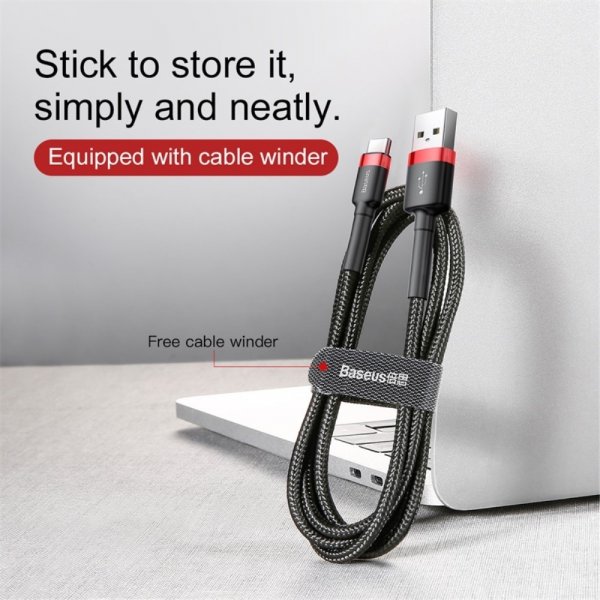 Baseus Kabel Cafule Cable USB-A/USB-C 3m Rød Sort