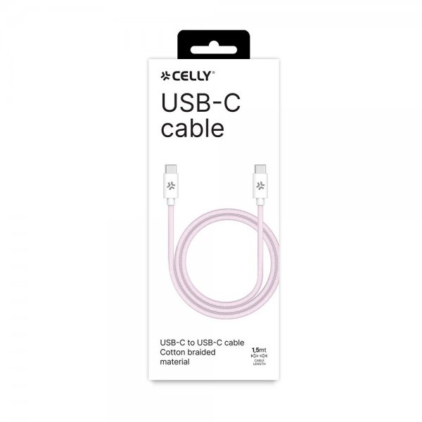 Celly Kabel Cotton Braided USB-C til USB-C 1.5m Rosa