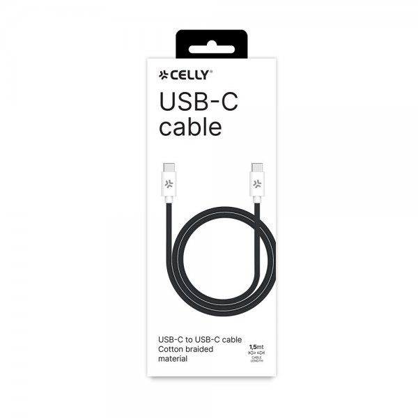 Celly Kabel Cotton Braided USB-C til USB-C 1.5m Sort