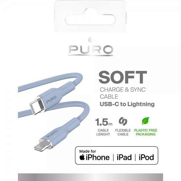 Puro Kabel Soft Charge & Sync Kabel USB-C/Lightning 1.5m Lyseblå