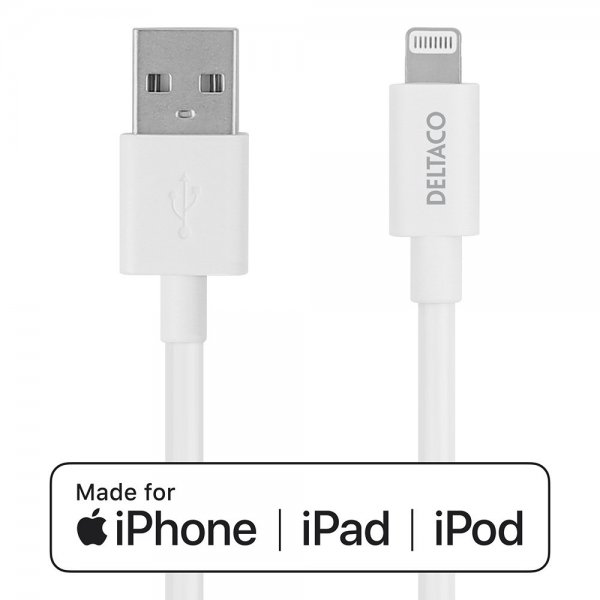 Deltaco Kabel USB-A-kabel med Lightning-stik 1m Hvid