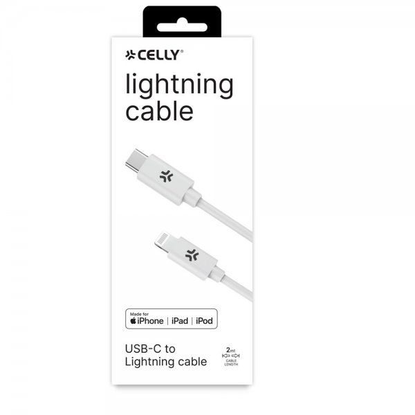 Celly USB-C til Lightning-kabel 2M Hvid