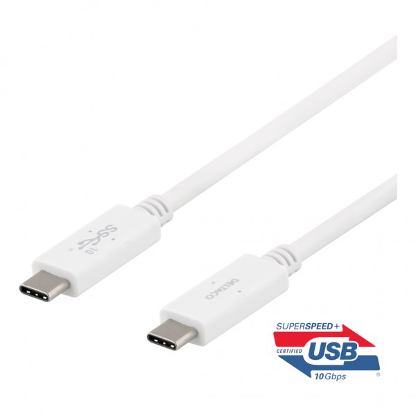 Deltaco Kabel USB-C til USB-C 1 meter 5A/100W Hvid