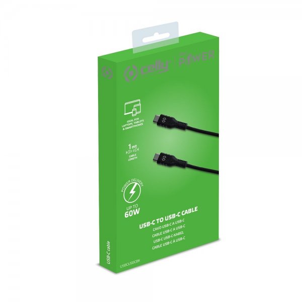 Celly Kabel USB-C/USB-C 60W 1m Sort