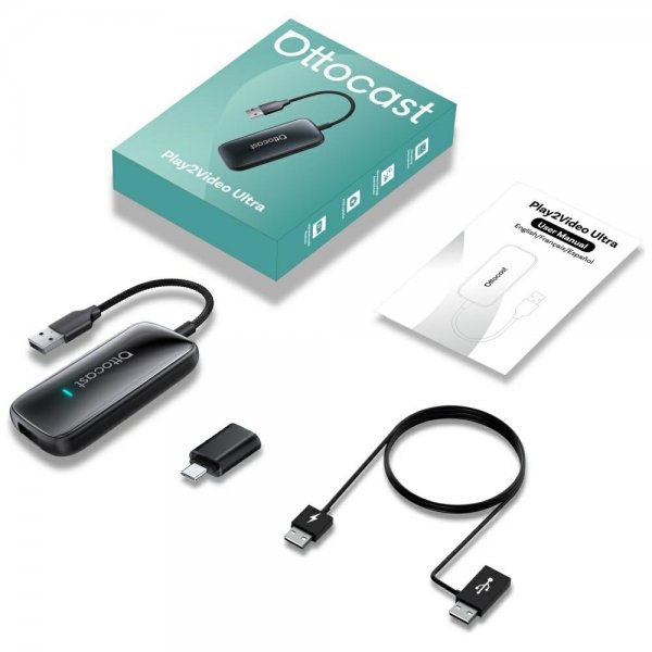 Ottocast Play2Video Ultra Trådløs CarPlay/Android Auto Adapter Alt-i-1