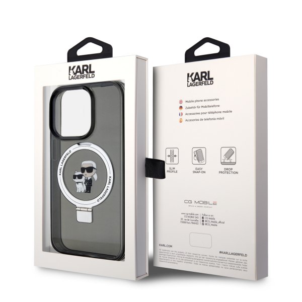 Karl Lagerfeld iPhone 15 Plus Cover Ring Stand MagSafe Sort