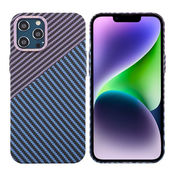 iPhone 12 Pro Max Cover Kulfibermønster Blå Lilla