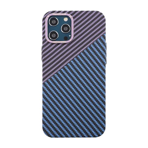 iPhone 12 Pro Max Cover Kulfibermønster Blå Lilla