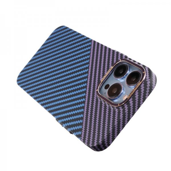 iPhone 13 Pro Max Cover Kulfibermønster Blå Lilla