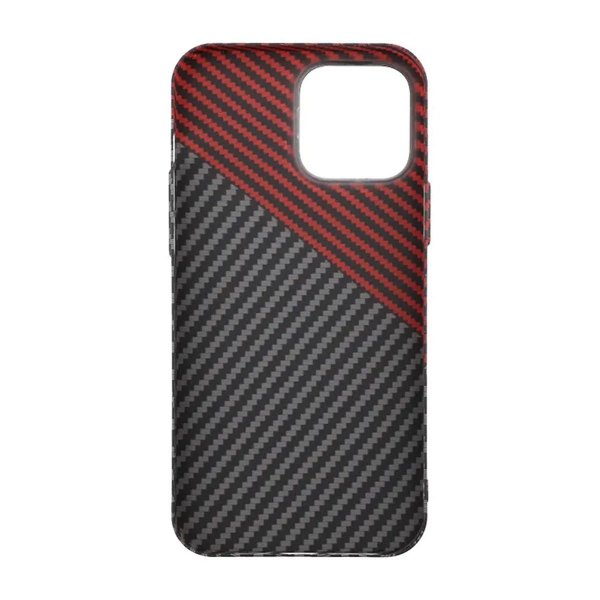 iPhone 13 Pro Max Cover Kulfibermønster Sort Rød