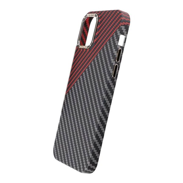 iPhone 13 Pro Max Cover Kulfibermønster Sort Rød