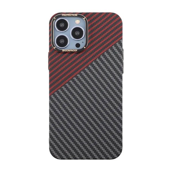 iPhone 13 Pro Max Cover Kulfibermønster Sort Rød