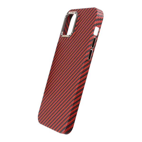 iPhone 13 Pro Max Cover Kulfibermønster Rød