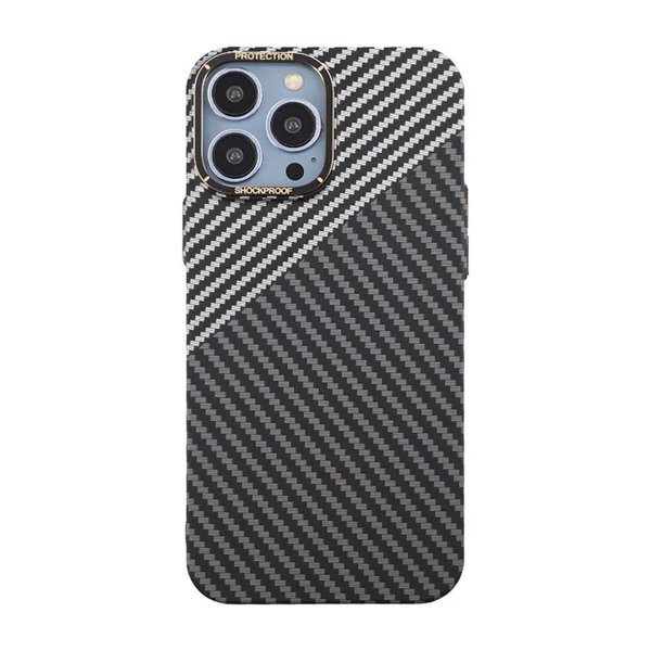 iPhone 13 Pro Max Cover Kulfibermønster Sort Hvid
