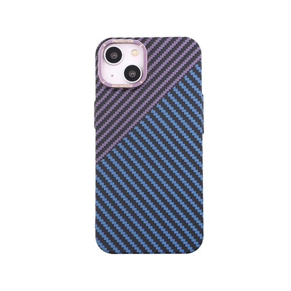 iPhone 14 Cover Kulfibermønster Blå Lilla